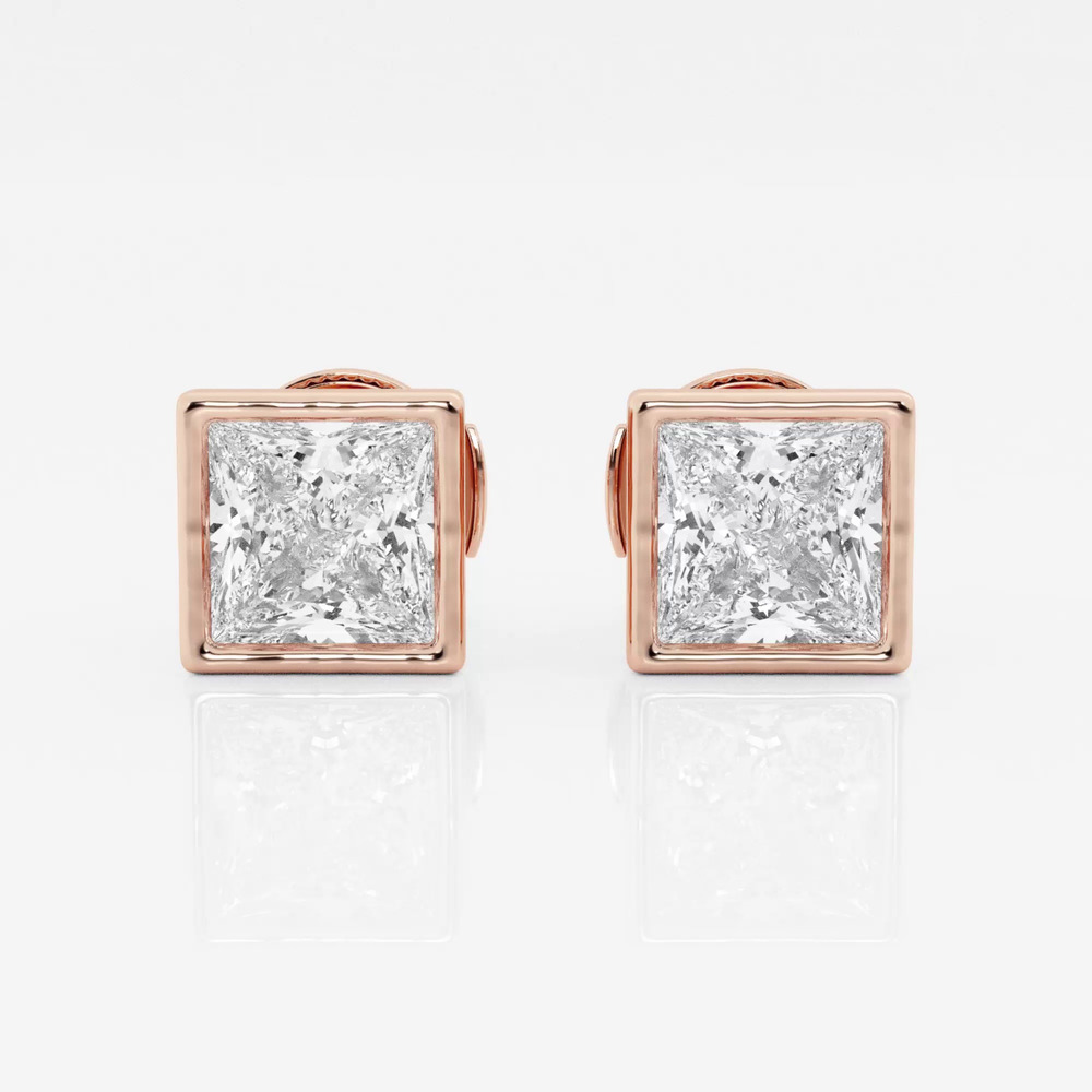 360 degree view of Princess Lab Grown Diamond Bezel Set Stud Earrings (2 ct. tw.)
