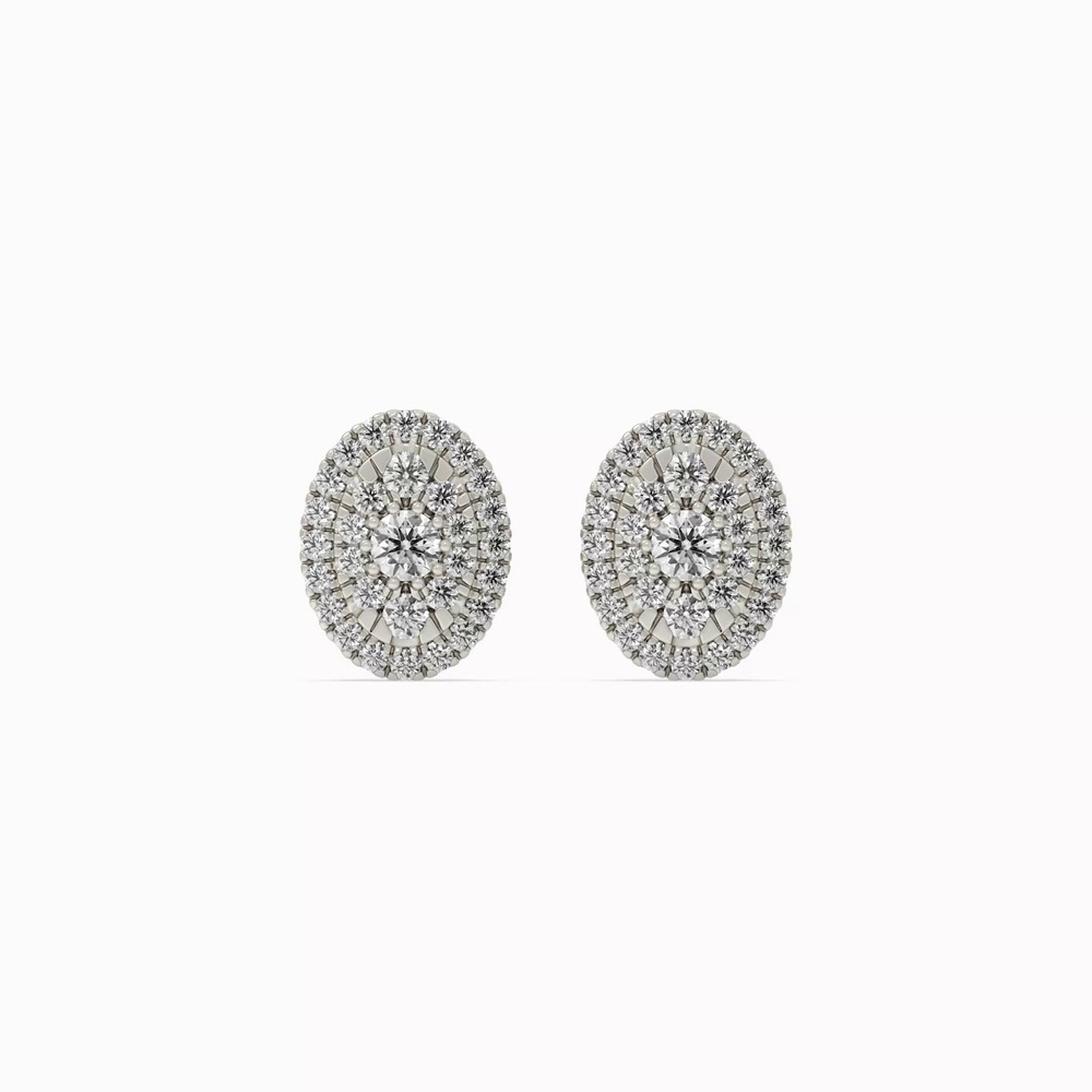 360 degree view of Oval Cluster Lab Diamond Silver Earrings