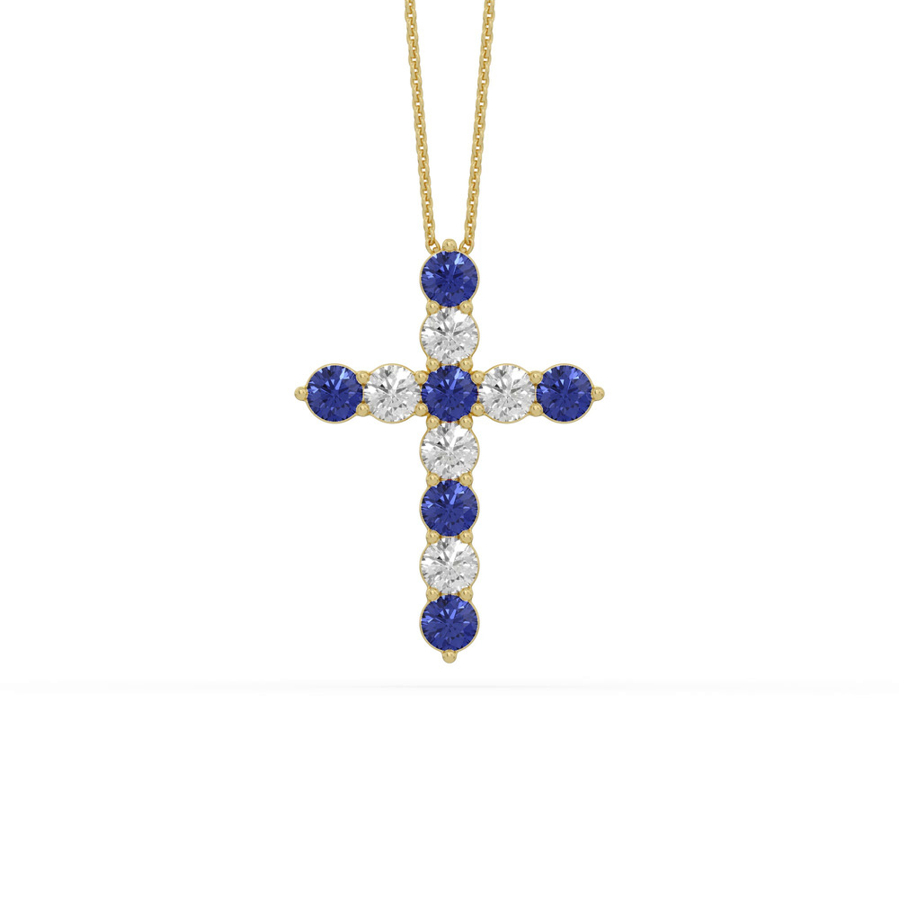360 degree view of Cross Lab Sapphire & Lab Diamond Vermeil Necklace (1.00 ct. tw.)