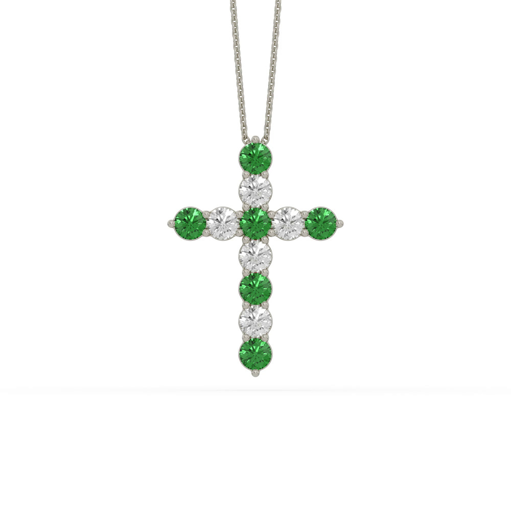 360 degree view of Cross Lab Emerald & Lab Diamond Silver Necklace (1.00 ct. tw.)
