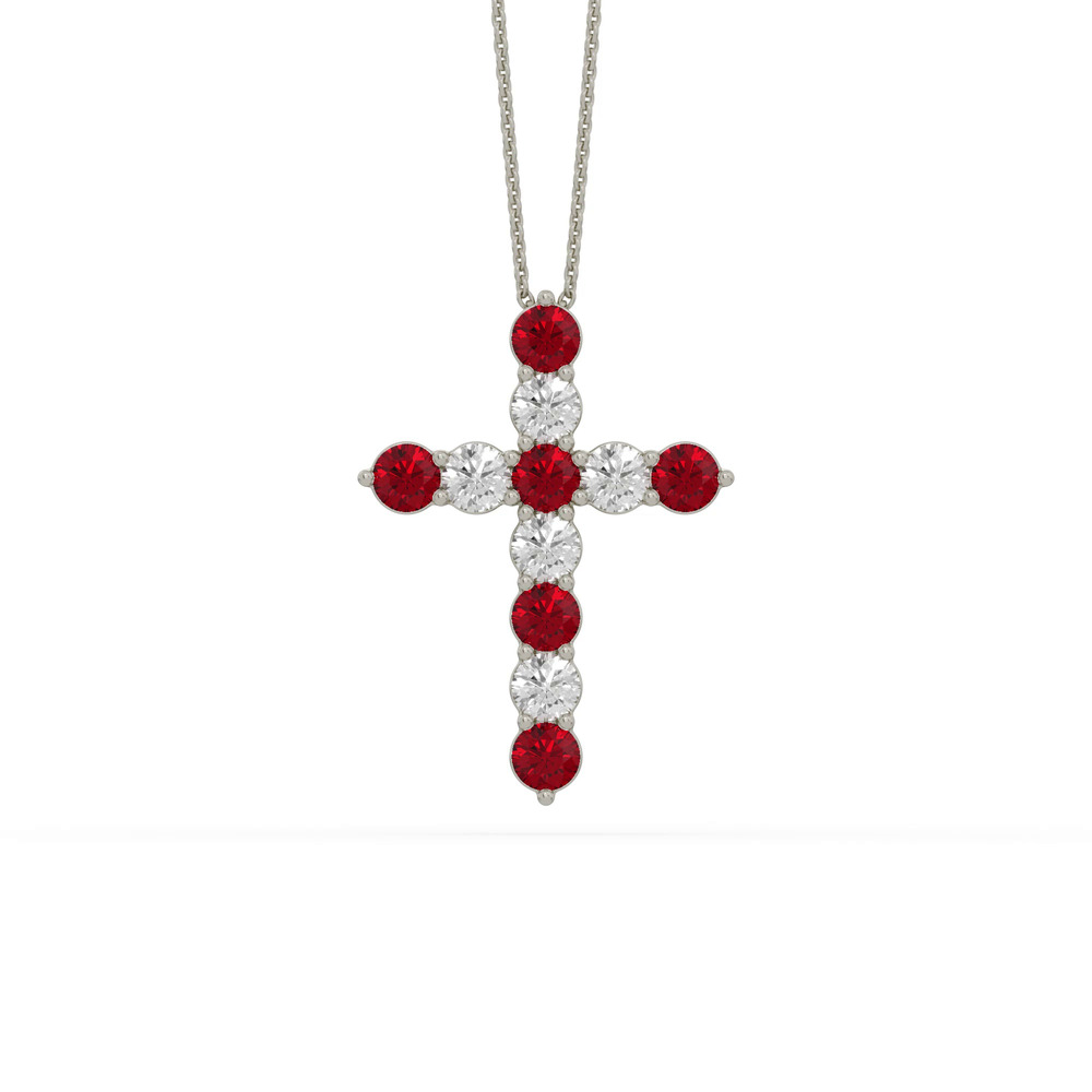 360 degree view of Cross Lab Ruby & Lab Diamond Silver Necklace (1.00 ct. tw.)