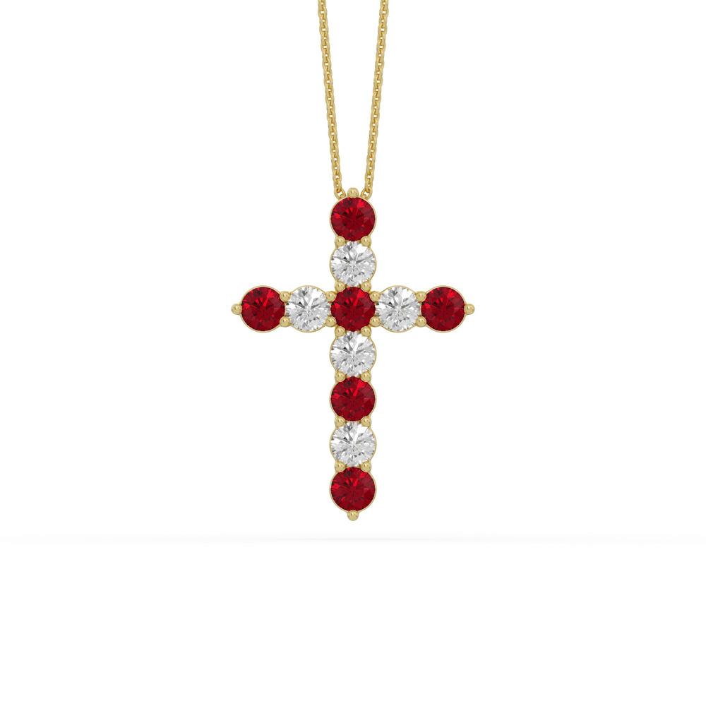 360 degree view of Cross Lab Ruby & Lab Diamond Vermeil Necklace (1.00 ct. tw.)