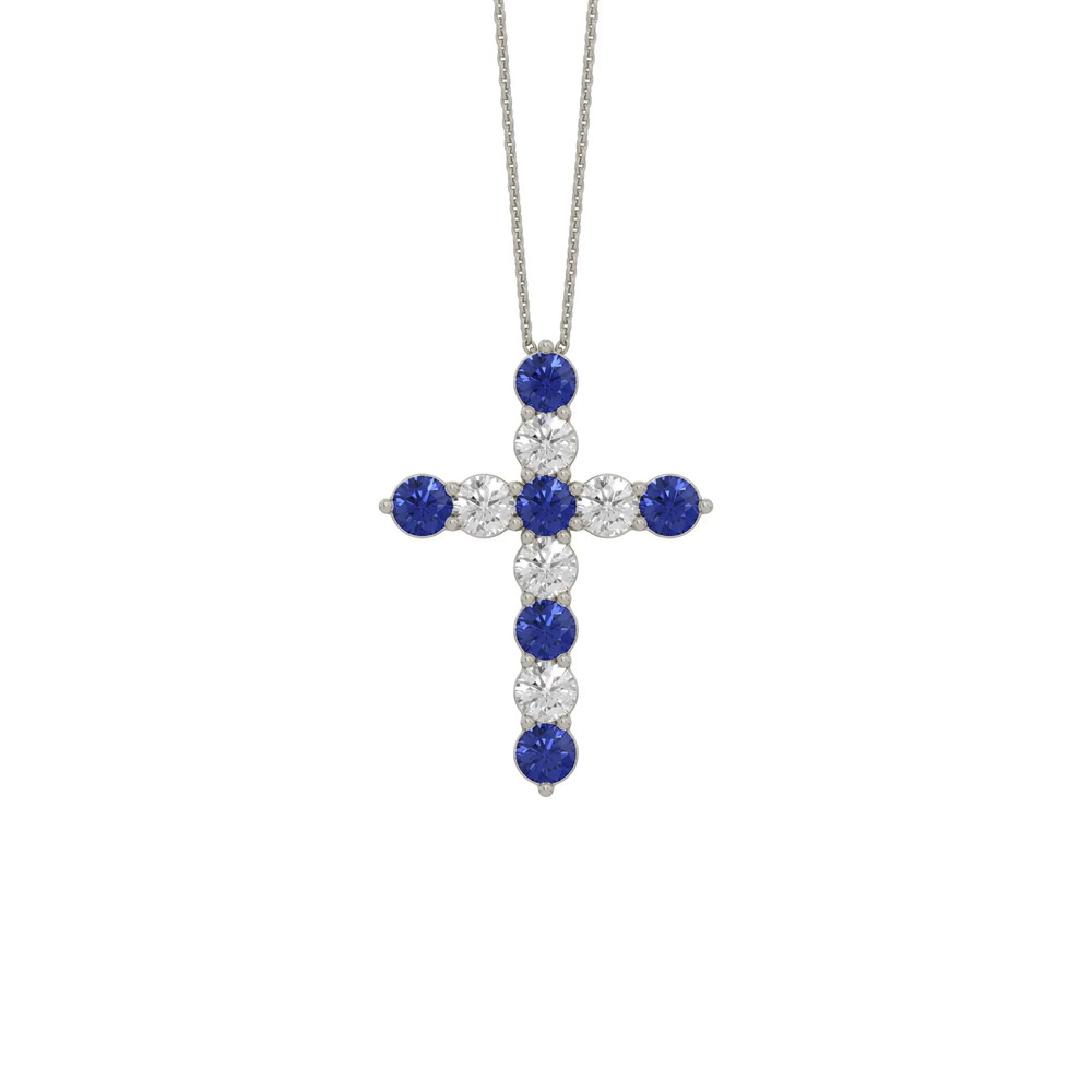360 degree view of Cross Lab Sapphire & Lab Diamond Silver Necklace (1.50 ct. tw.)