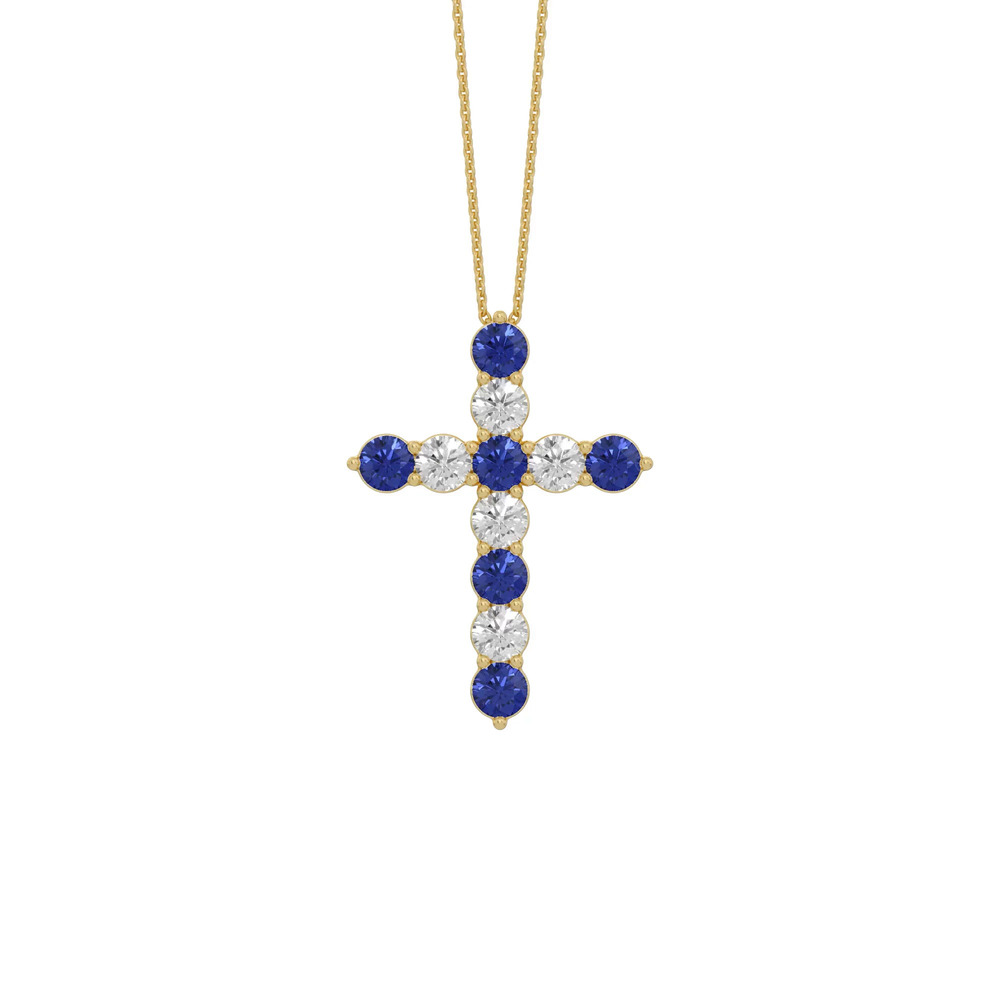 360 degree view of Cross Lab Sapphire & Lab Diamond Vermeil Necklace (1.50 ct. tw.)