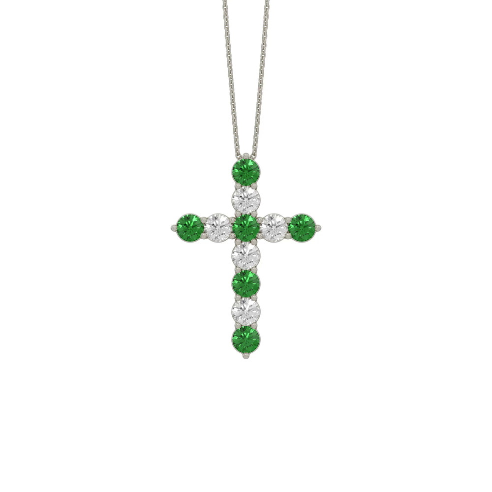 360 degree view of Cross Lab Emerald & Lab Diamond Silver Necklace (1.50 ct. tw.)