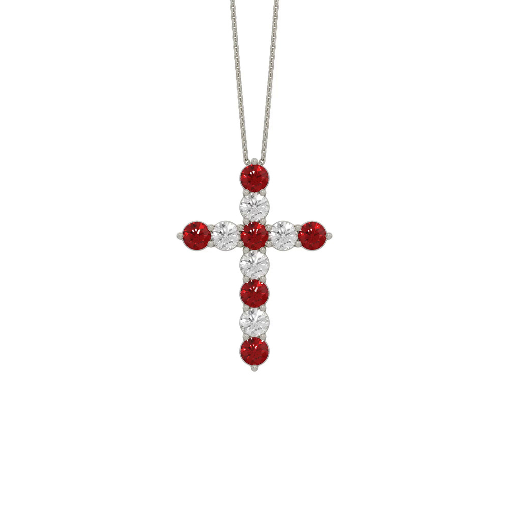 360 degree view of Cross Lab Ruby & Lab Diamond Silver Necklace (1.50 ct. tw.)