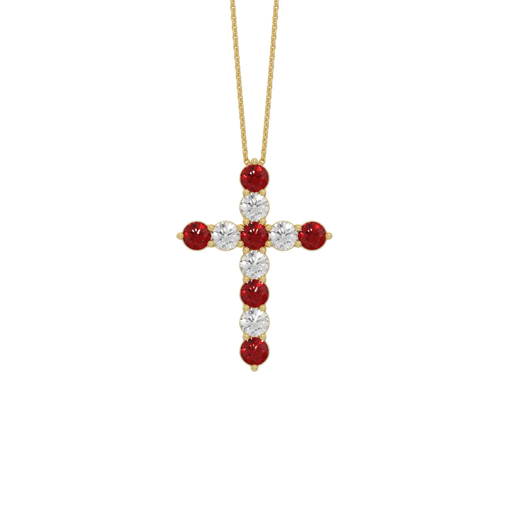 360 degree view of Cross Lab Ruby & Lab Diamond Vermeil Necklace (1.50 ct. tw.)