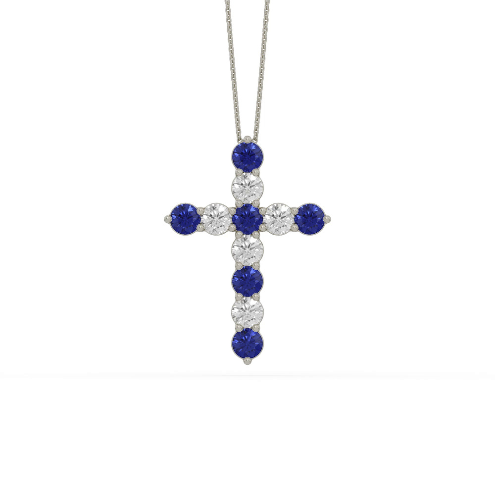 360 degree view of Cross Lab Sapphire & Lab Diamond Silver Necklace (2.00 ct. tw.)
