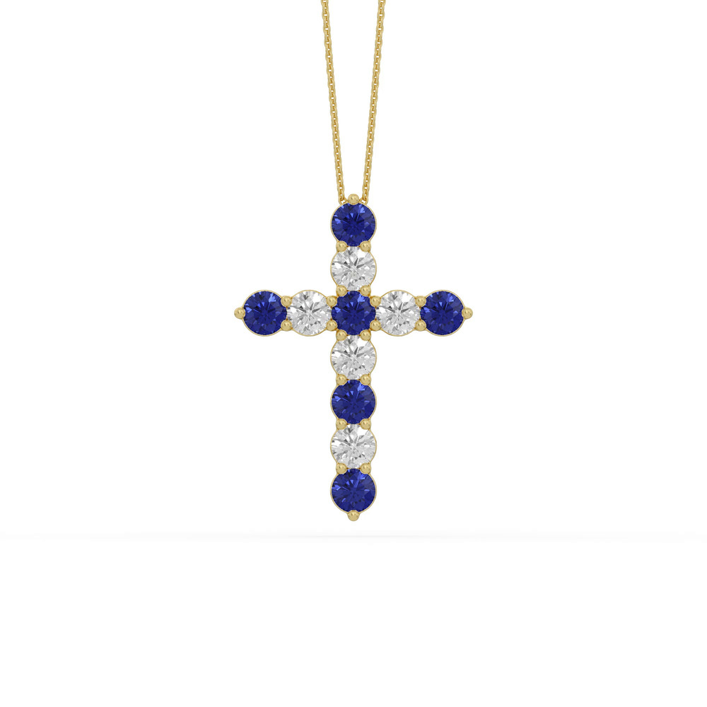 360 degree view of Cross Lab Sapphire & Lab Diamond Vermeil Necklace (2.00 ct. tw.)