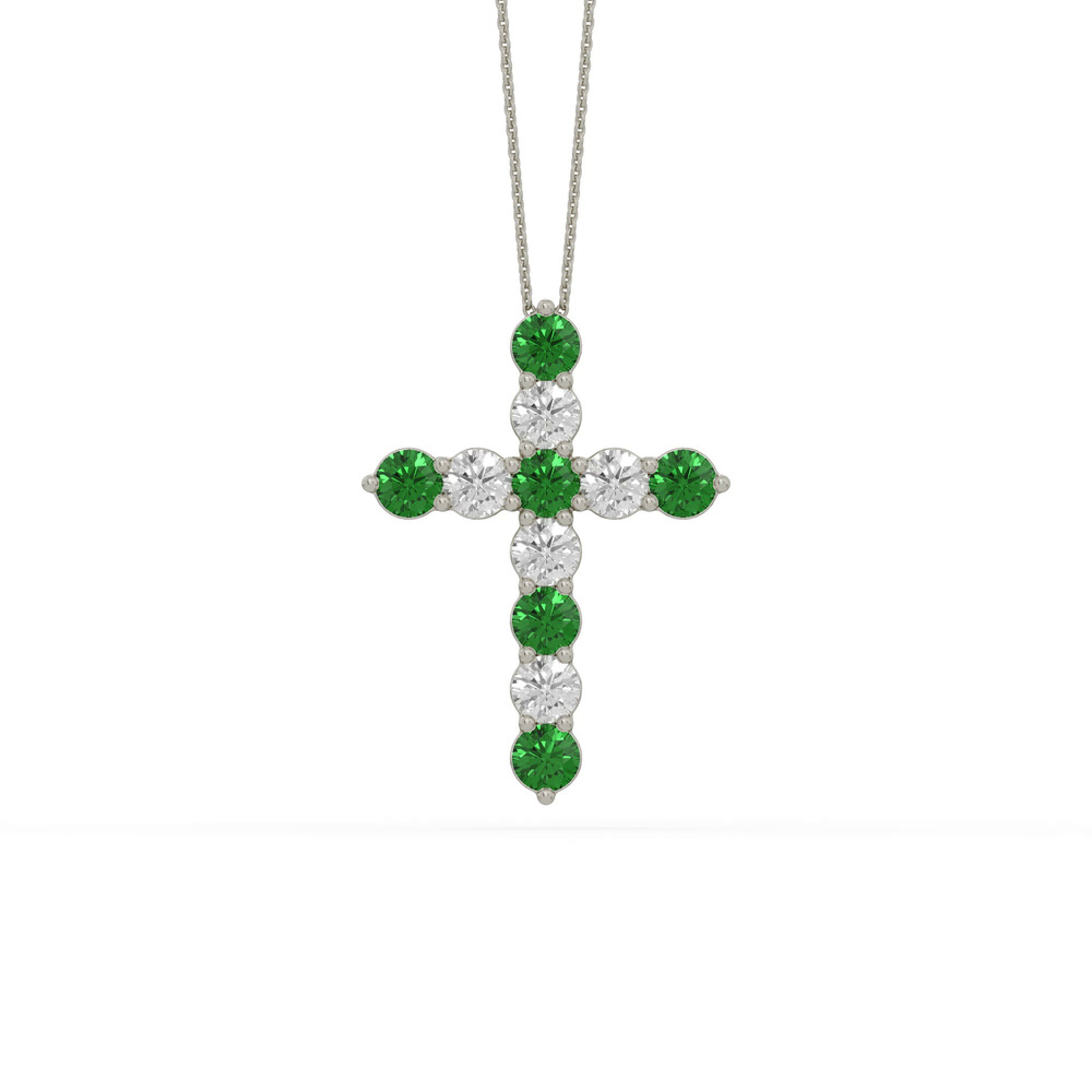 360 degree view of Cross Lab Emerald & Lab Diamond Silver Necklace (2.00 ct. tw.)