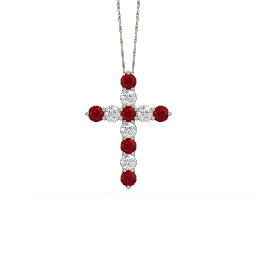 360 degree view of Cross Lab Ruby & Lab Diamond Silver Necklace (2.00 ct. tw.)