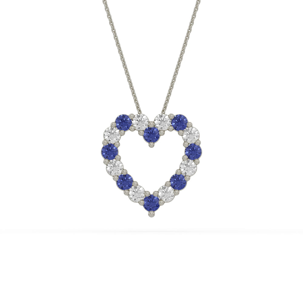 360 degree view of Heart Lab Sapphire & Lab Diamond Silver Necklace (1.00 ct. tw.)