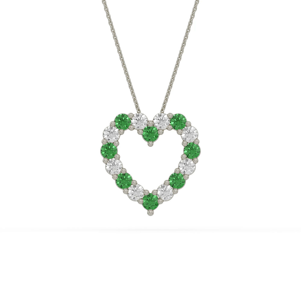 360 degree view of Heart Lab Emerald & Lab Diamond Silver Necklace (1.00 ct. tw.)