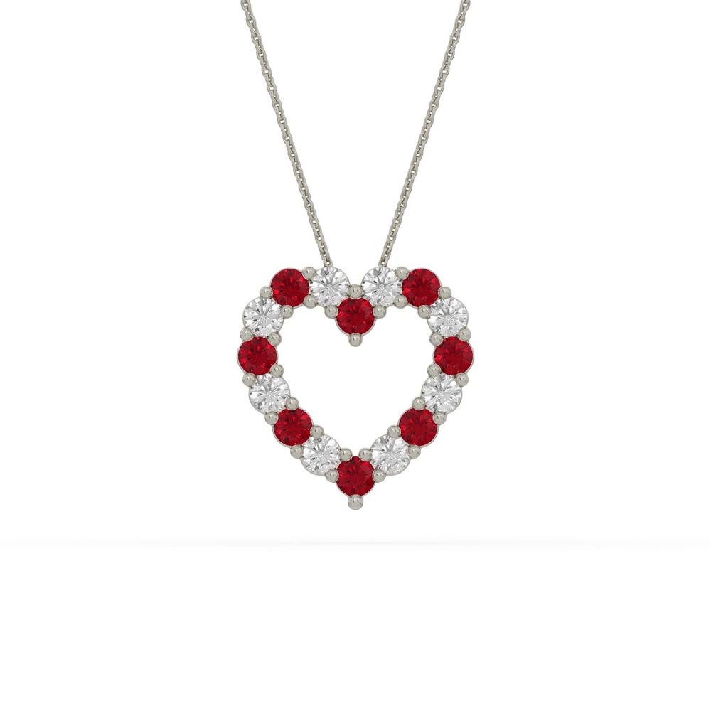 360 degree view of Heart Lab Ruby & Lab Diamond Silver Necklace (1.00 ct. tw.)