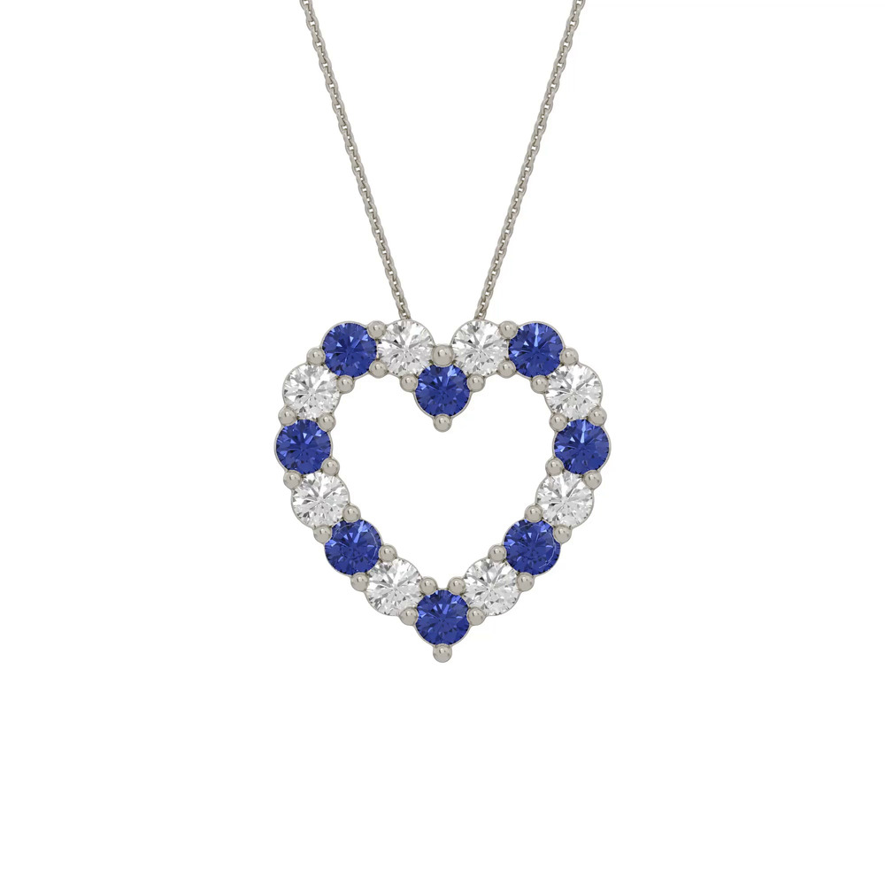 360 degree view of Heart Lab Sapphire & Lab Diamond Silver Necklace (1.50 ct. tw.)