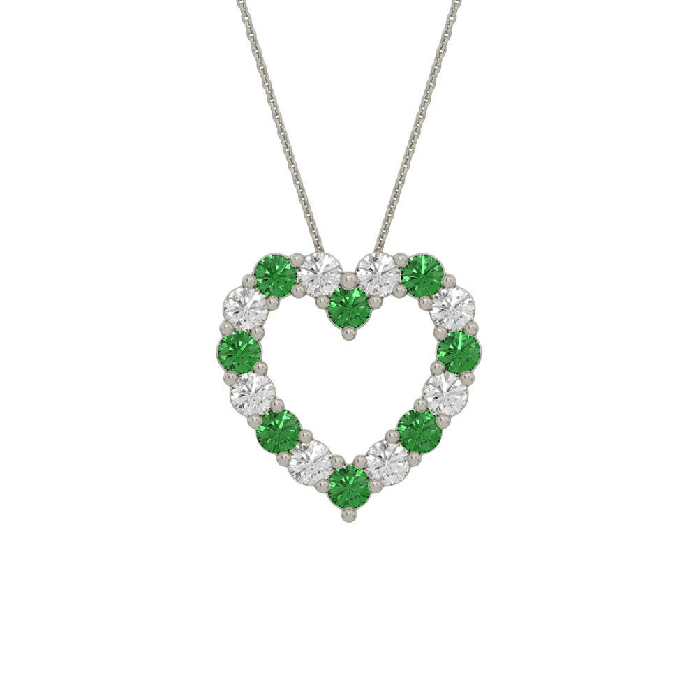 360 degree view of Heart Lab Emerald & Lab Diamond Silver Necklace (1.50 ct. tw.)