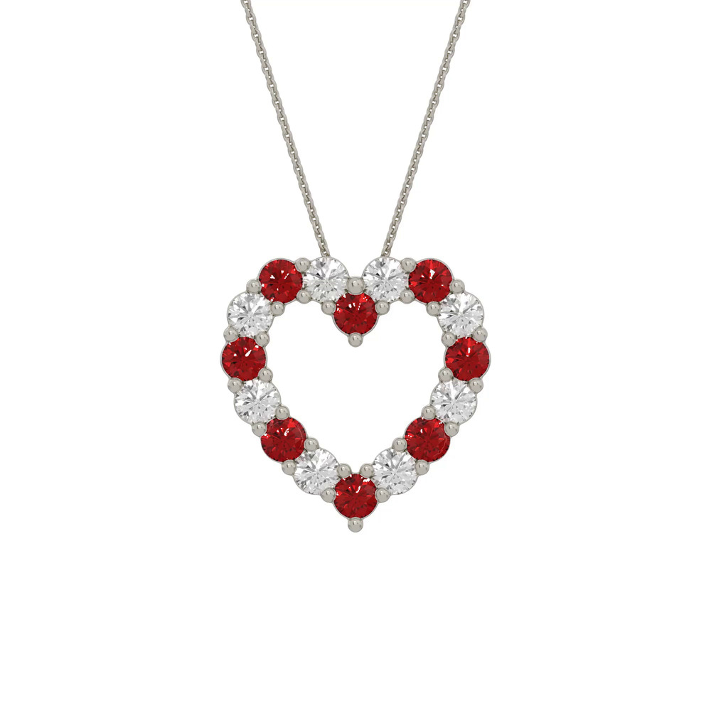 360 degree view of Heart Lab Ruby & Lab Diamond Silver Necklace (1.50 ct. tw.)