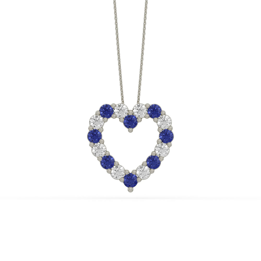 360 degree view of Heart Lab Sapphire & Lab Diamond Silver Necklace (2.00 ct. tw.)