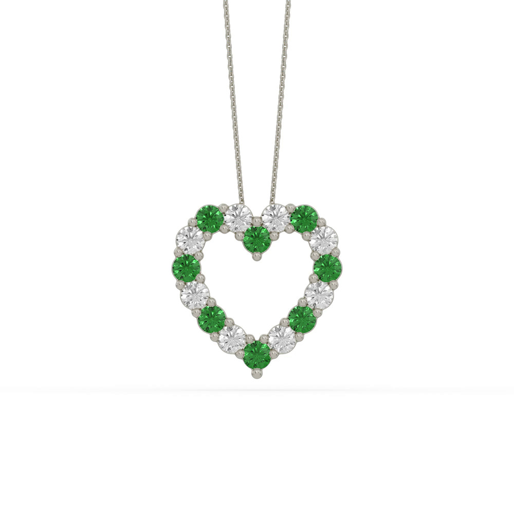 360 degree view of Heart Lab Emerald & Lab Diamond Silver Necklace (2.00 ct. tw.)