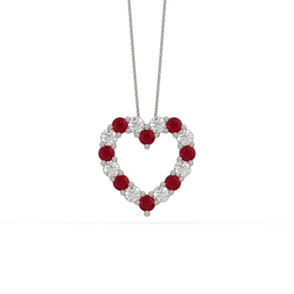 360 degree view of Heart Lab Ruby & Lab Diamond Silver Necklace (2.00 ct. tw.)
