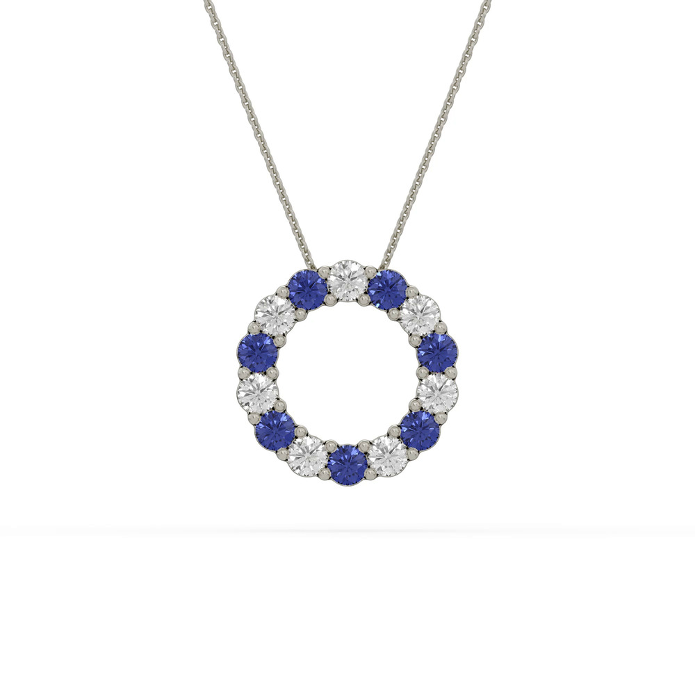 360 degree view of Circle Lab Sapphire & Lab Diamond Silver Necklace (1.00 ct. tw.)