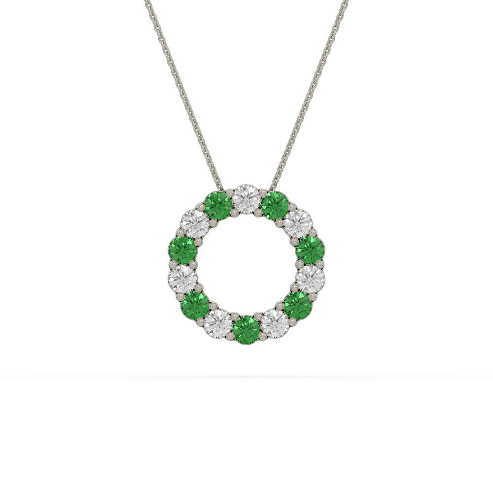 360 degree view of Circle Lab Emerald & Lab Diamond Silver Necklace (1.00 ct. tw.)