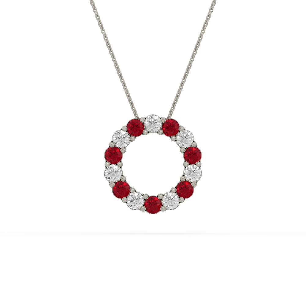 360 degree view of Circle Lab Ruby & Lab Diamond Silver Necklace (1.00 ct. tw.)