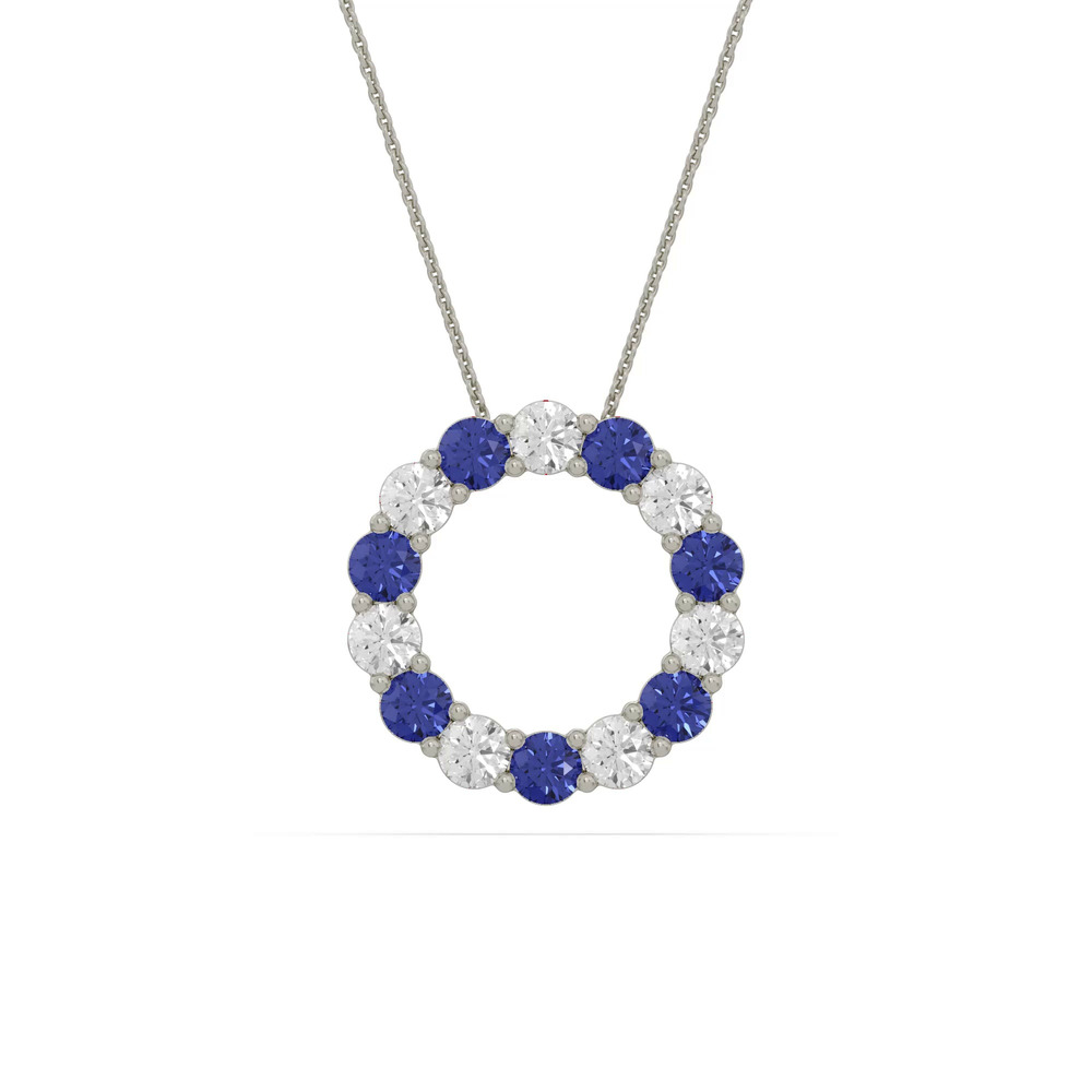 360 degree view of Circle Lab Sapphire & Lab Diamond Silver Necklace (1.50 ct. tw.)