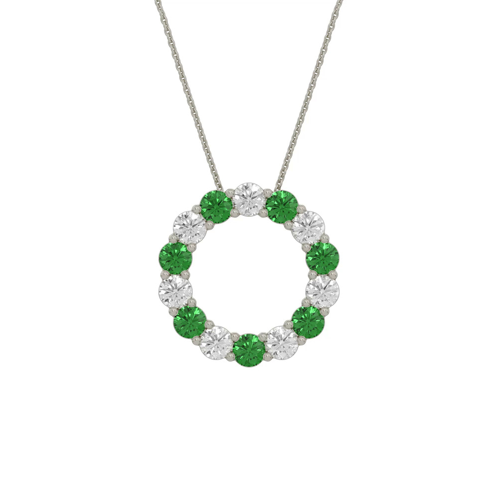 360 degree view of Circle Lab Emerald & Lab Diamond Silver Necklace (1.50 ct. tw.)