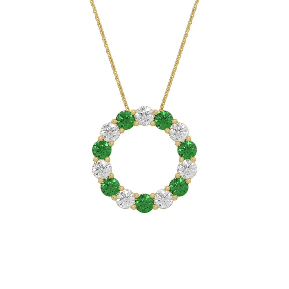 360 degree view of Circle Lab Emerald & Lab Diamond Vermeil Necklace (1.50 ct. tw.)