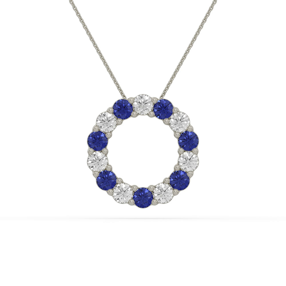 360 degree view of Circle Lab Sapphire & Lab Diamond Silver Necklace (2.00 ct. tw.)