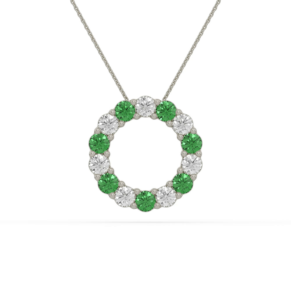 360 degree view of Circle Lab Emerald & Lab Diamond Silver Necklace (2.00 ct. tw.)