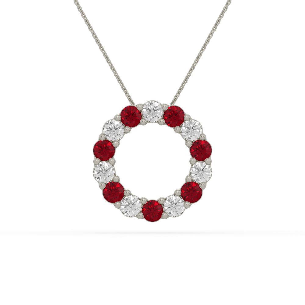 360 degree view of Circle Lab Ruby & Lab Diamond Silver Necklace (2.00 ct. tw.)