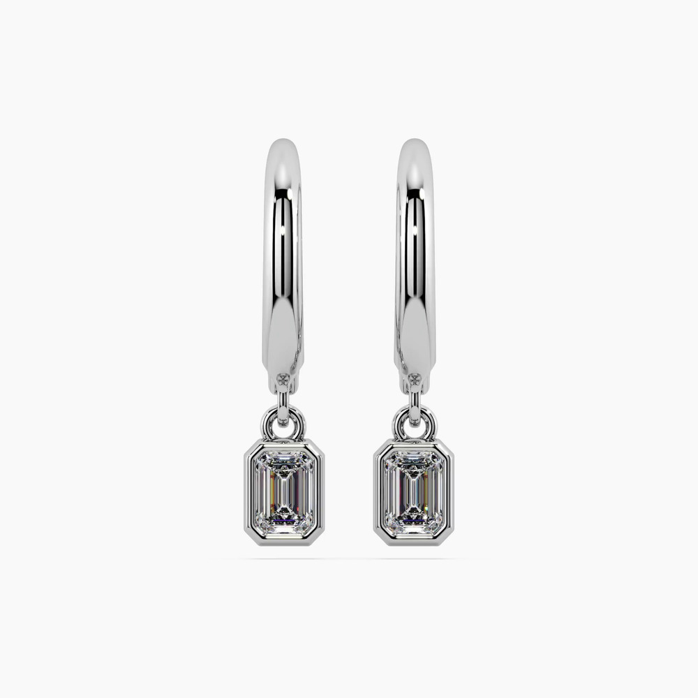 360 degree view of Emerald-Cut Lab Diamond Bezel Leverback Silver Earrings (1.00 ct. tw.)
