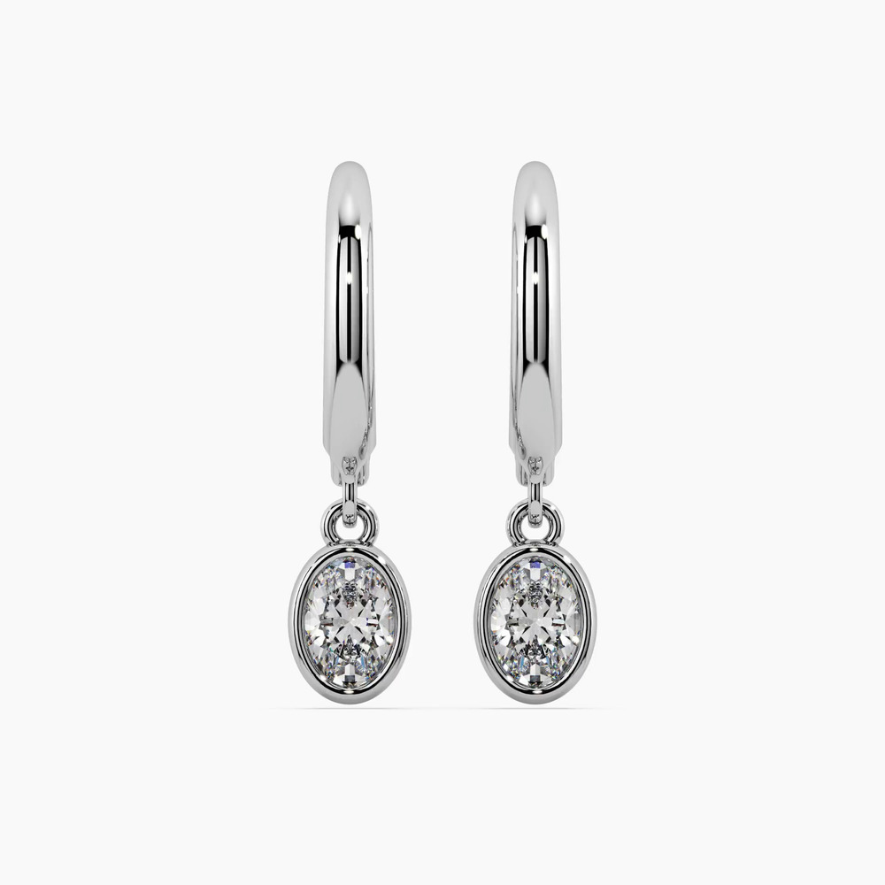 360 degree view of Oval Lab Diamond Bezel Leverback Silver Earrings (1.00 ct. tw.)