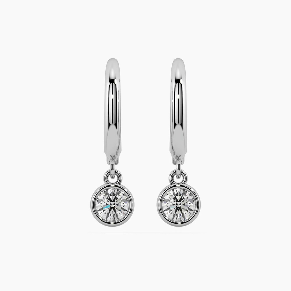 360 degree view of Round Lab Diamond Bezel Leverback Silver Earrings (1.00 ct. tw.)