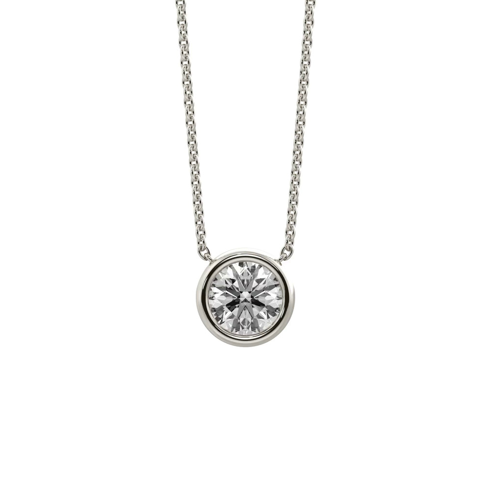 360 degree view of Bezel Solitaire Lab Diamond Silver Necklace (0.25 ct. tw.)