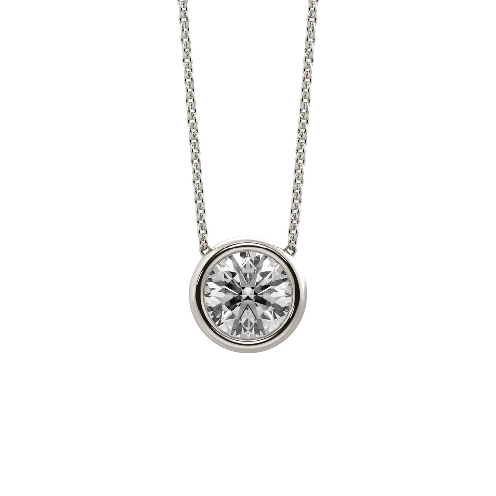 360 degree view of Bezel Solitaire Lab Diamond Silver Necklace (0.50 ct. tw.)