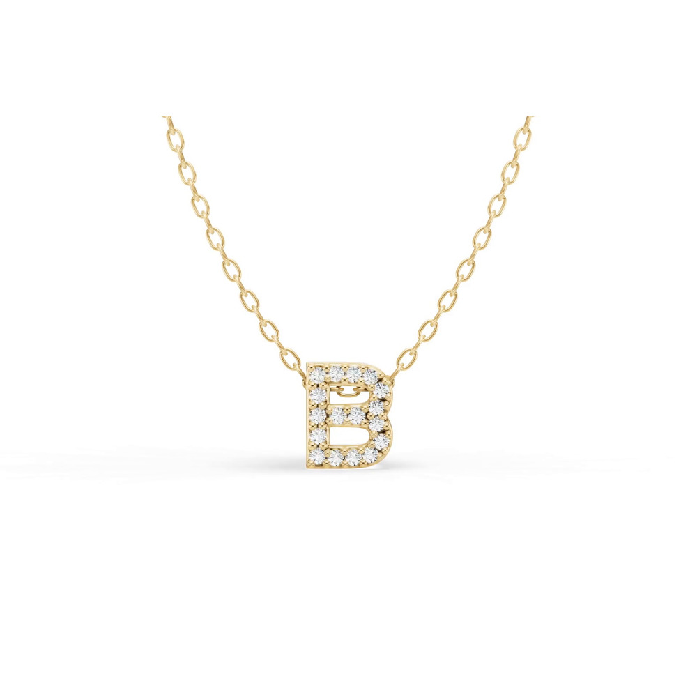 360 degree view of Petite Lab Diamond Initial Necklace – B