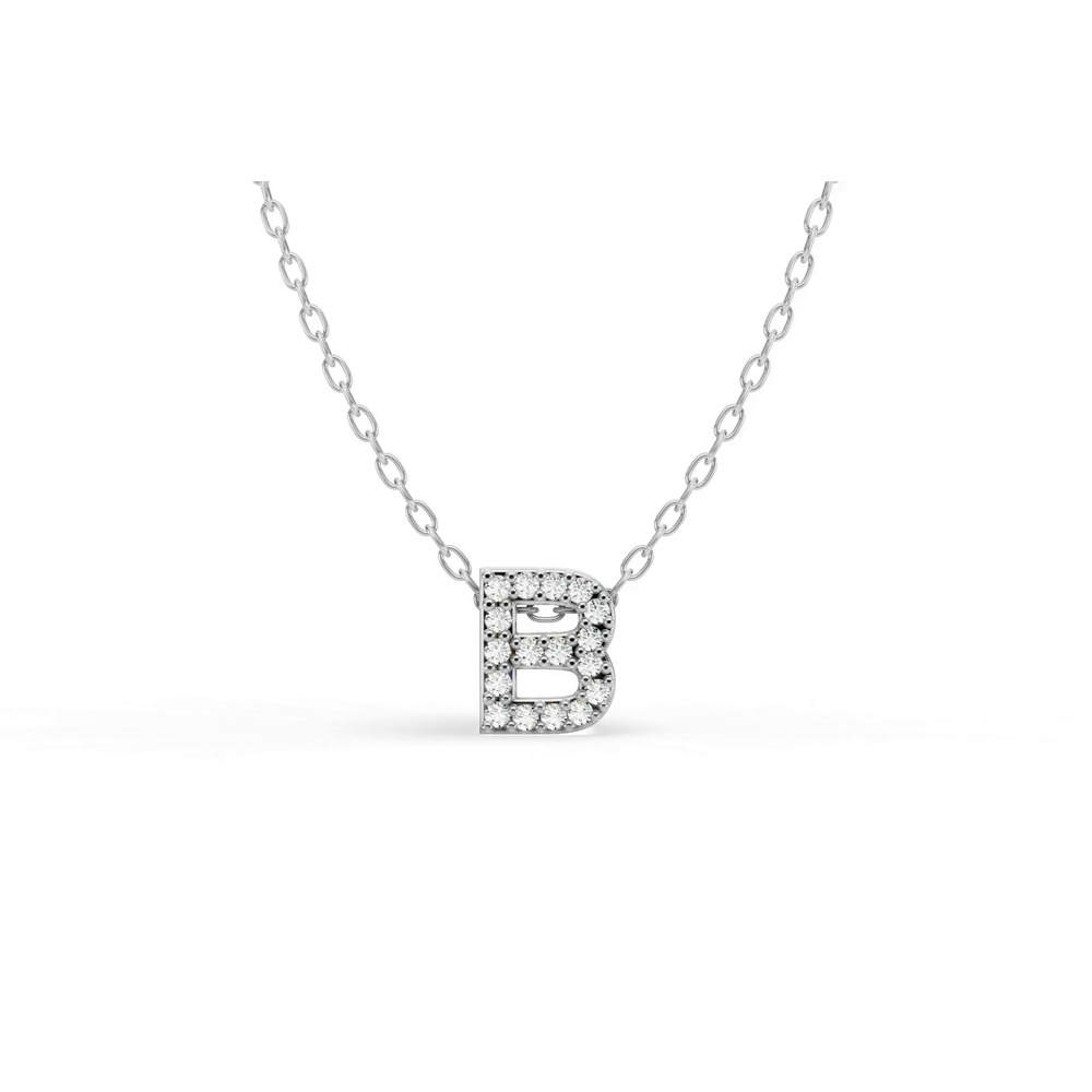 360 degree view of Petite Lab Diamond Initial Necklace – B