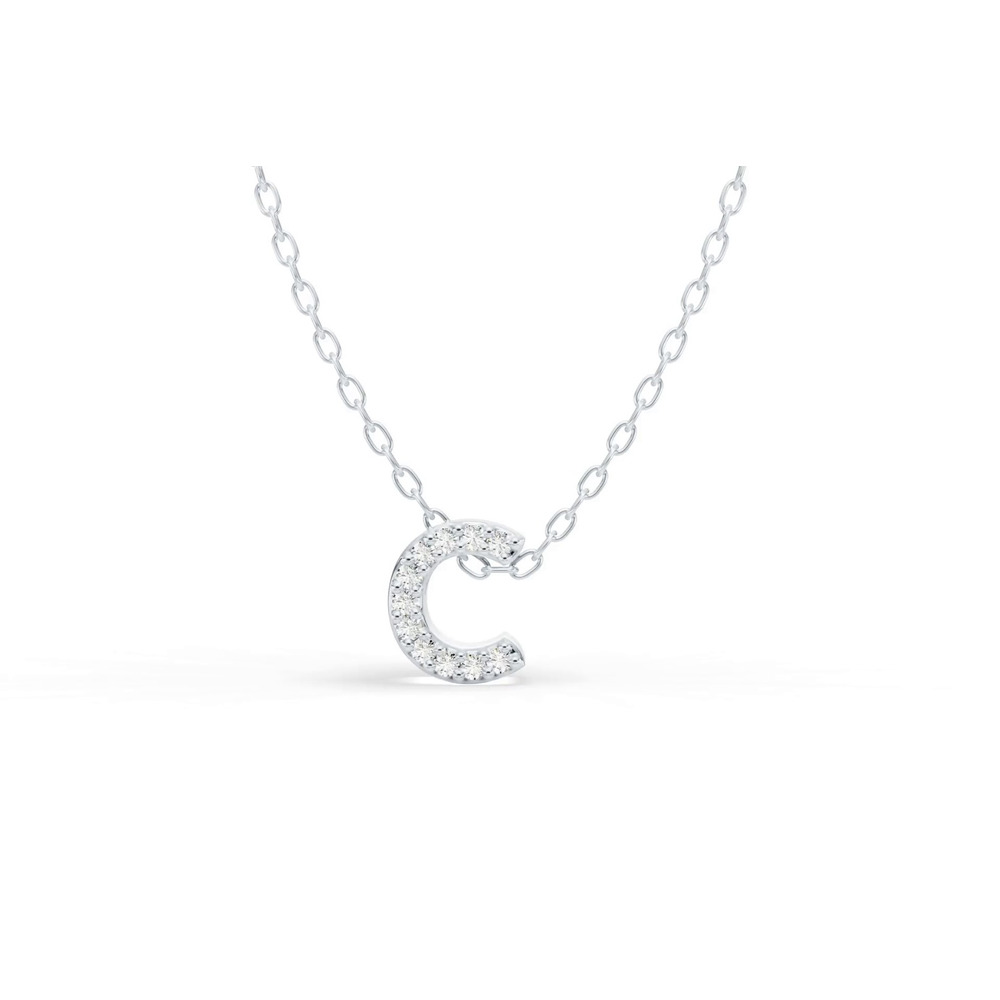 360 degree view of Petite Lab Diamond Initial Necklace – C