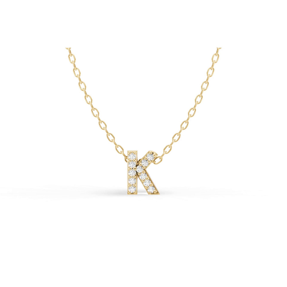 360 degree view of Petite Lab Diamond Initial Necklace – K