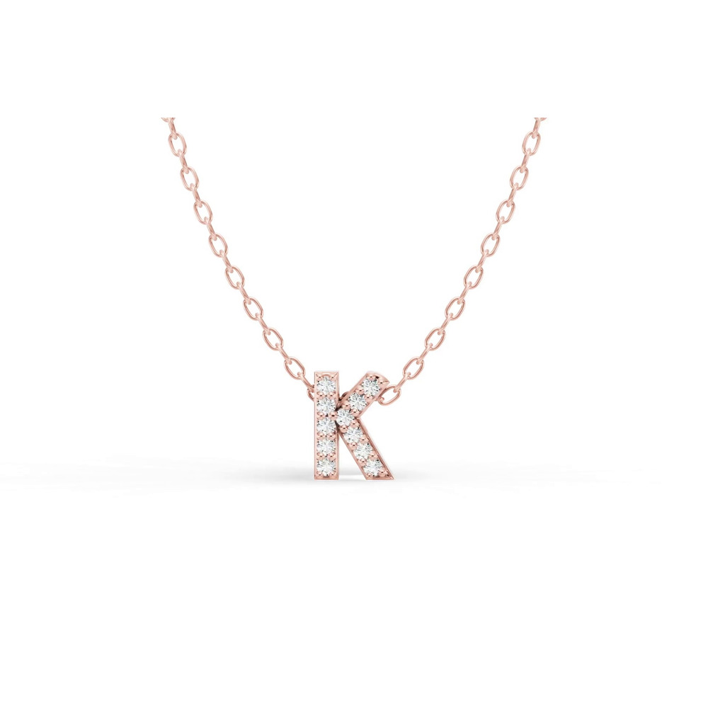360 degree view of Petite Lab Diamond Initial Necklace – K
