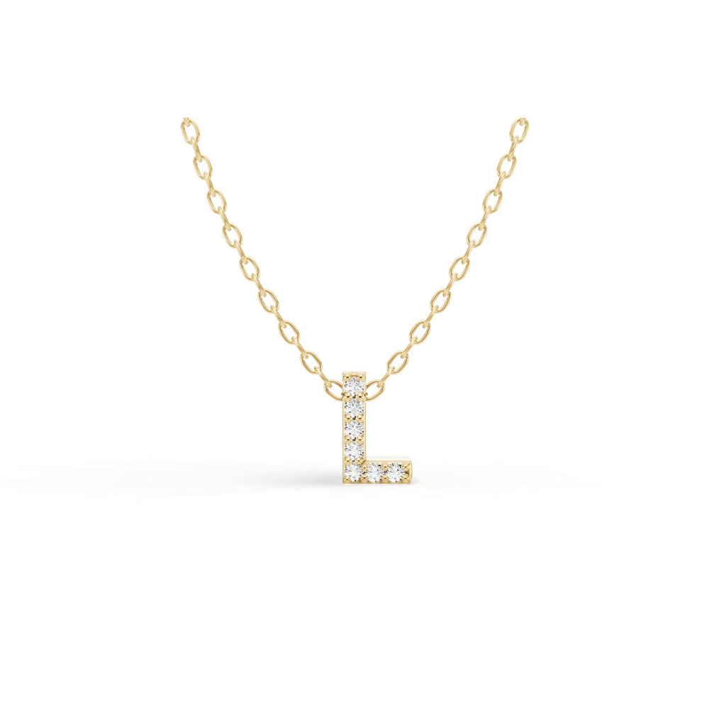 360 degree view of Petite Lab Diamond Initial Necklace – L