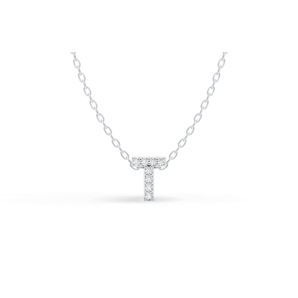 360 degree view of Petite Lab Diamond Initial Necklace – T