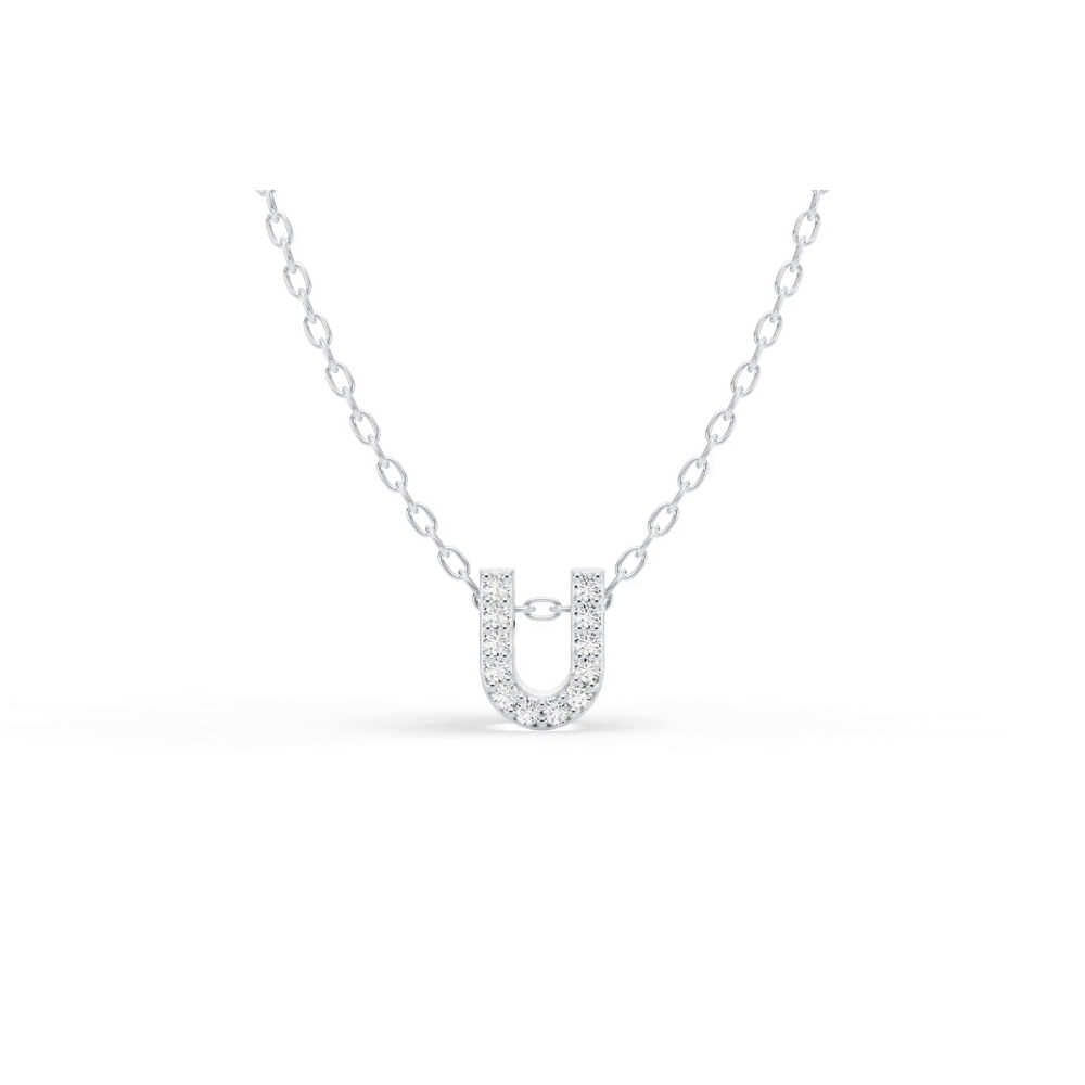 360 degree view of Petite Lab Diamond Initial Necklace – U