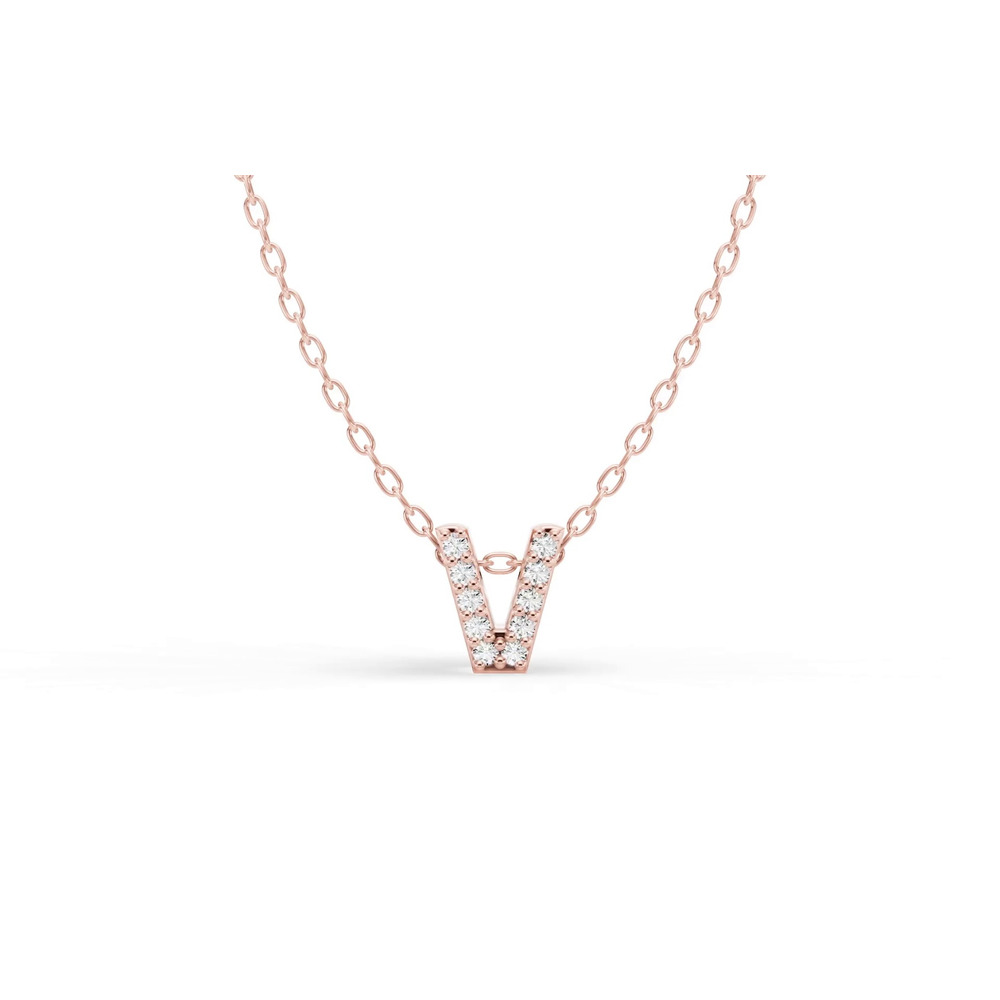 360 degree view of Petite Lab Diamond Initial Necklace – V