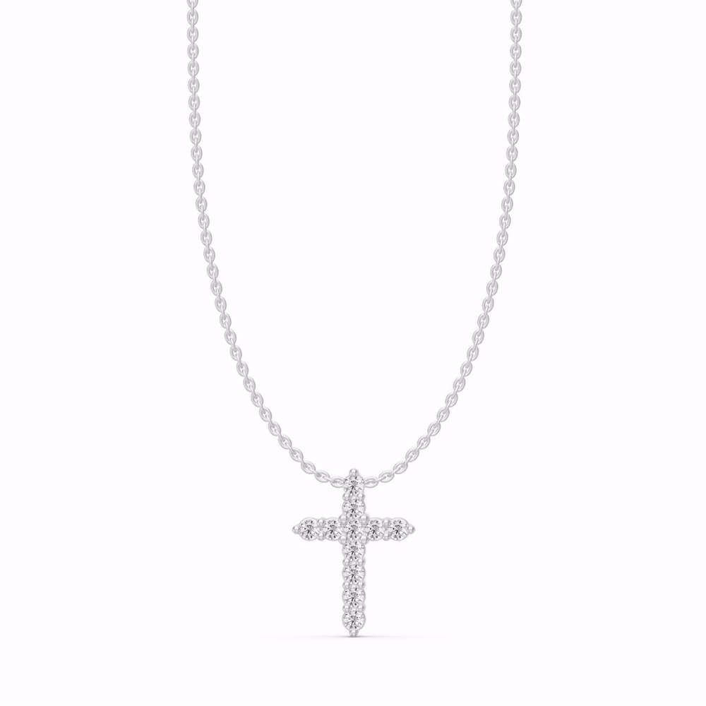360 degree view of Classic Shared Prong Lab Diamond Cross Necklace (.10 ct. tw.)