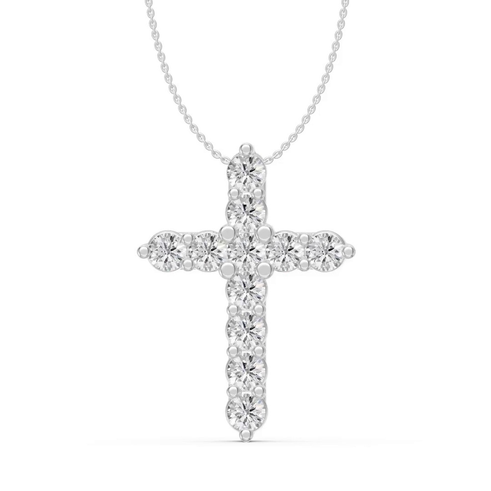 360 degree view of Classic Shared Prong Lab Diamond Cross Necklace (2 ct. tw.)