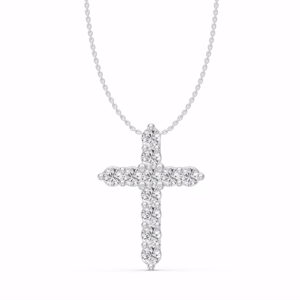 360 degree view of Classic Shared Prong Lab Diamond Cross Necklace (1 ct. tw.)